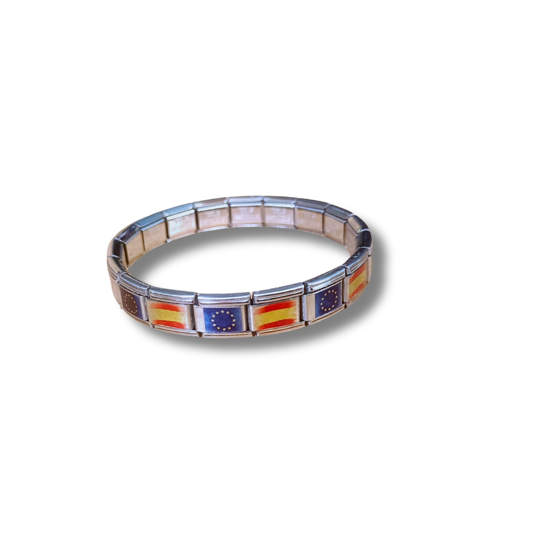 Pulsera de la Bandera de España y la Unión Europea en Eslabones de Acero Inoxidable | Orgullo y Elegancia