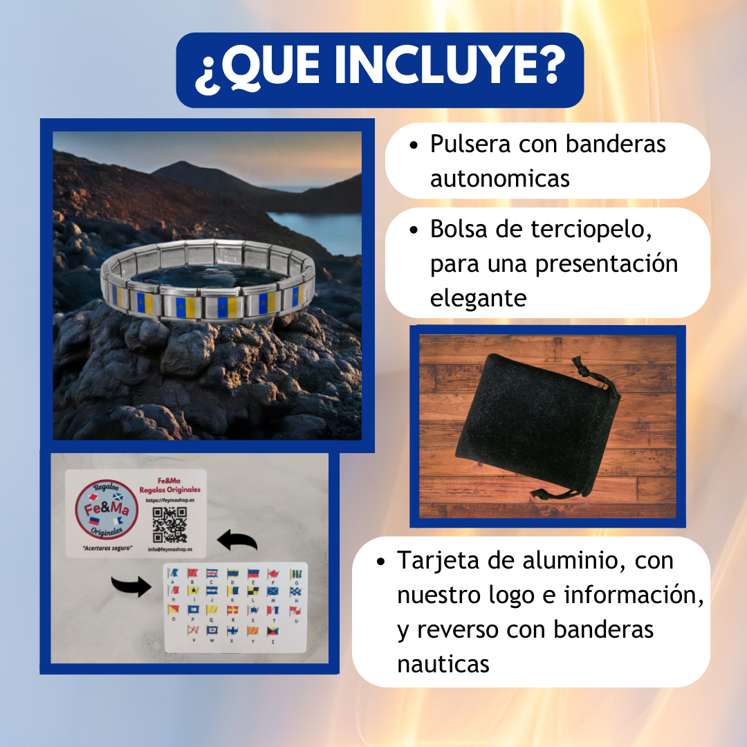 Pulsera con Bandera de Canarias – Acero Inoxidable, Regalo Original de Comunidad Autónoma