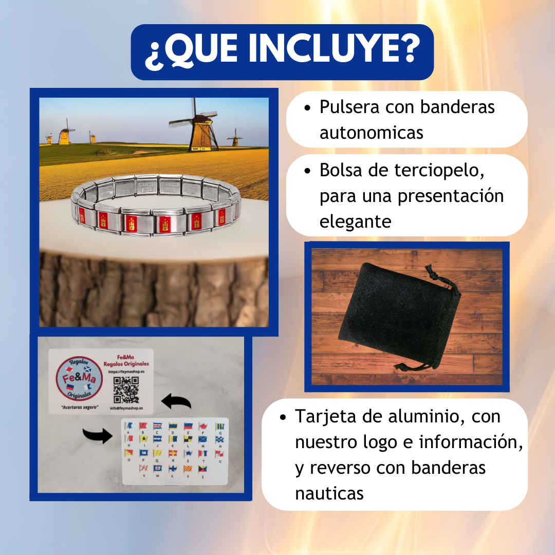 Pulsera con Bandera de Castilla-La Mancha – Acero Inoxidable, Regalo Original de Comunidad Autónoma