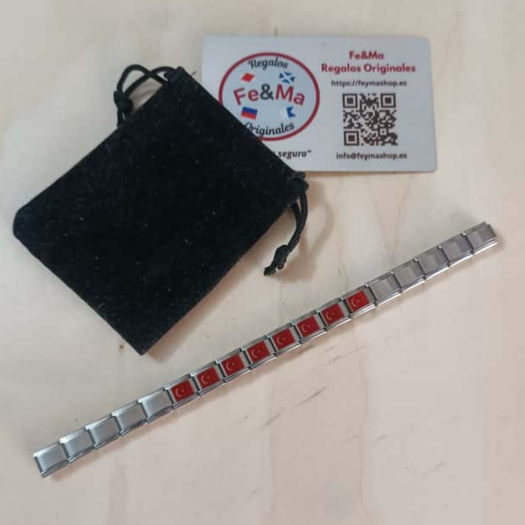 Pulsera con Bandera de Turquía – Acero Inoxidable, Regalo Original