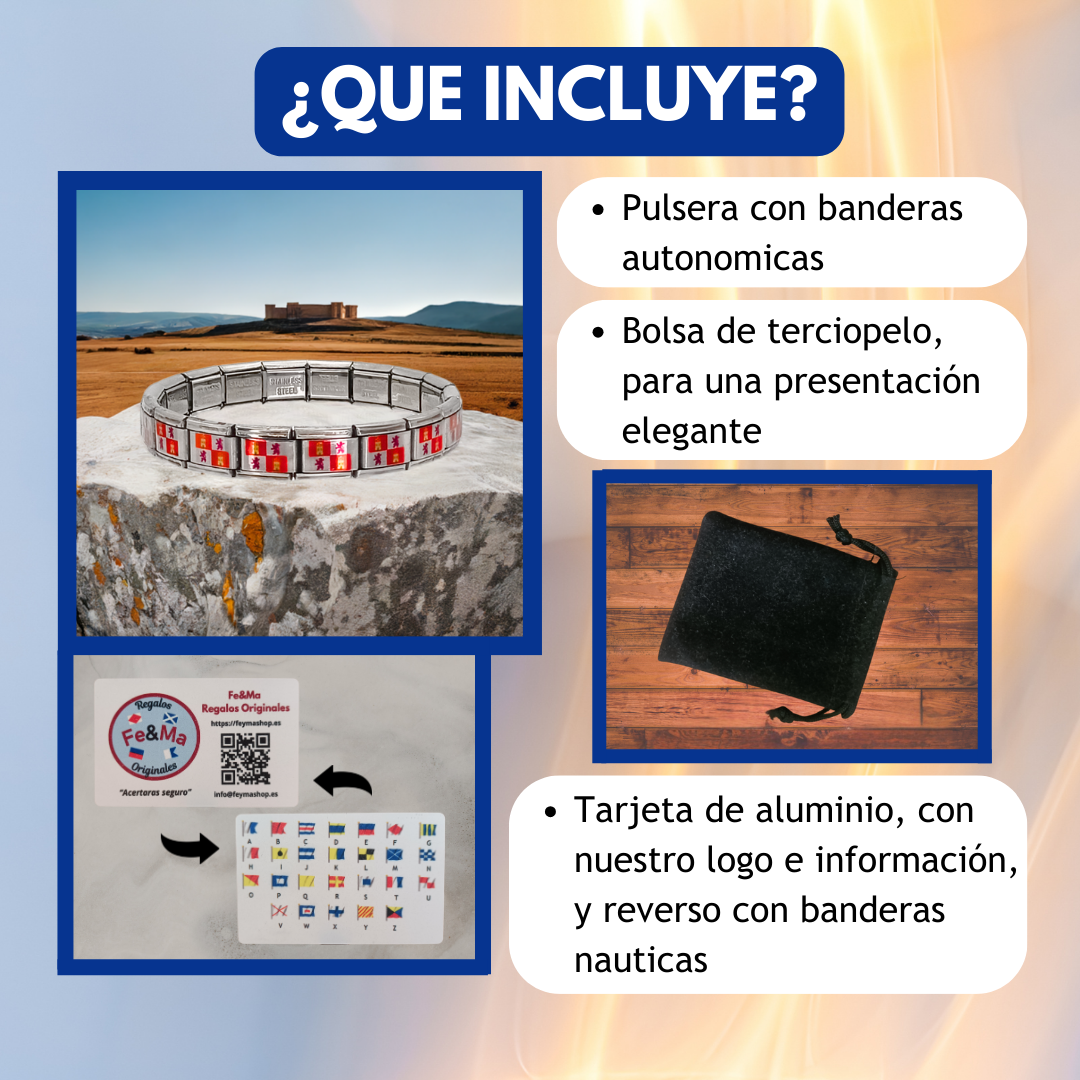 Pulsera con Bandera de Castilla y León – Acero Inoxidable, Regalo Original de Comunidad Autónoma