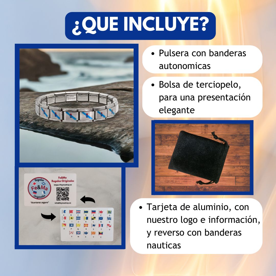 Pulsera con Bandera de Galicia – Acero Inoxidable, Regalo Original de Comunidad Autónoma
