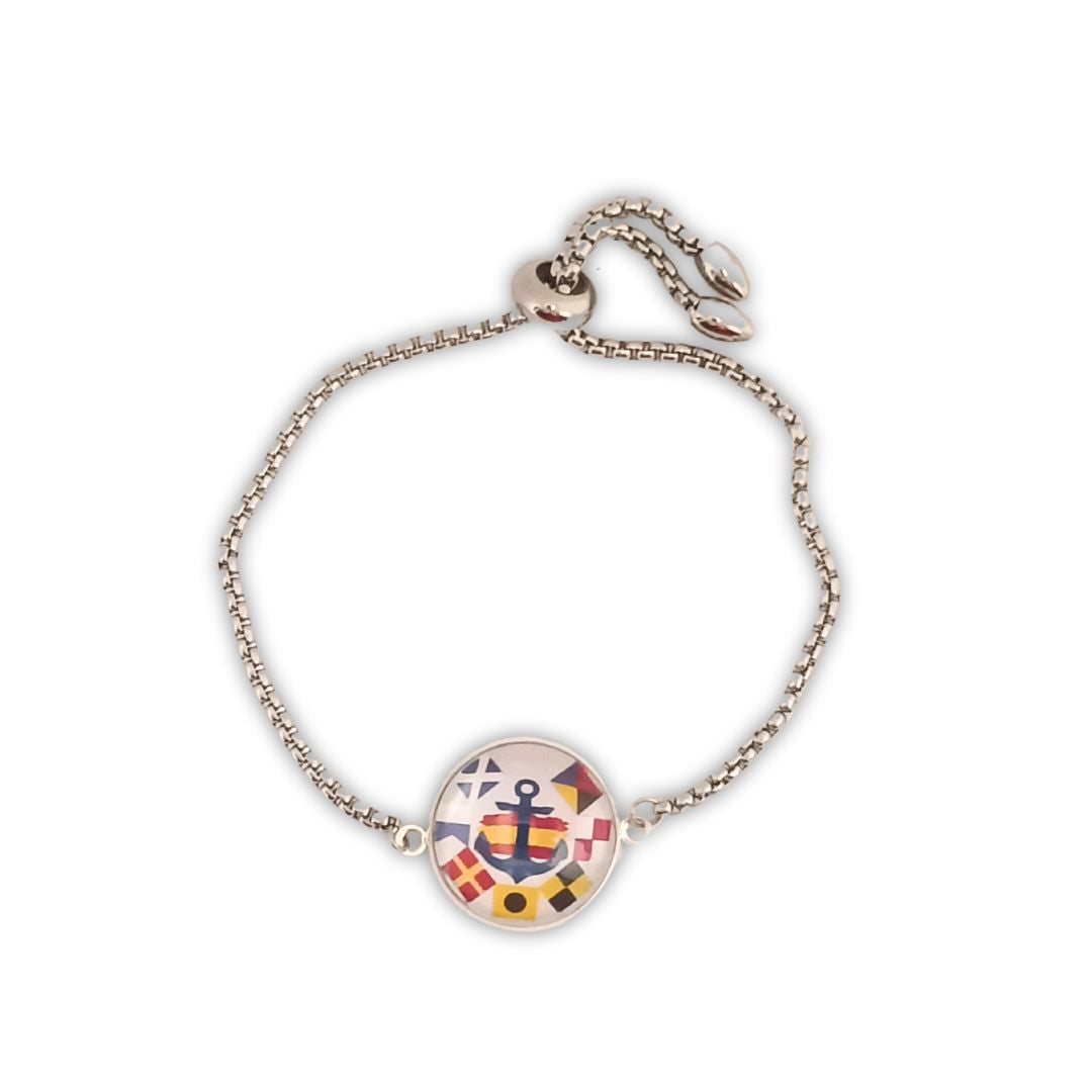 Pulsera Personalizada Bohemia con Medallón de Nombres en Banderas Náuticas de Acero Inoxidable