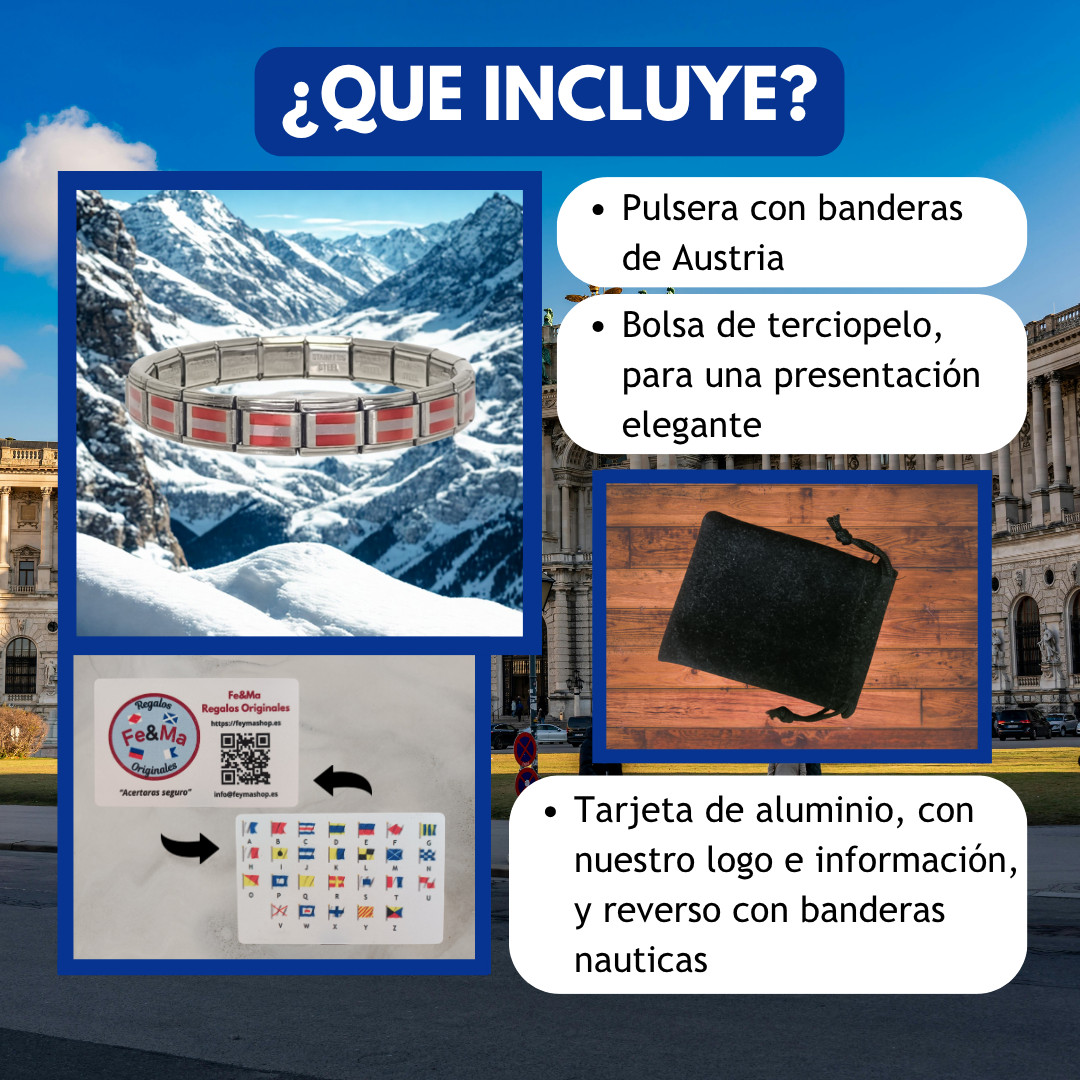Pulsera con Bandera de Austria – Acero Inoxidable, Regalo Original