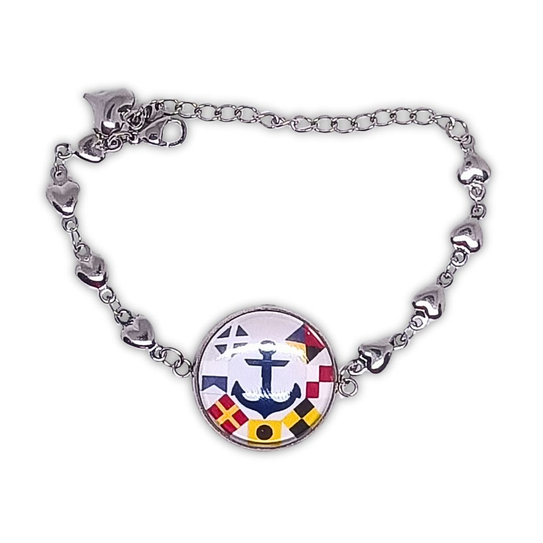Pulsera Personalizada con Medallón de Nombres en Banderas Náuticas de Acero Inoxidable
