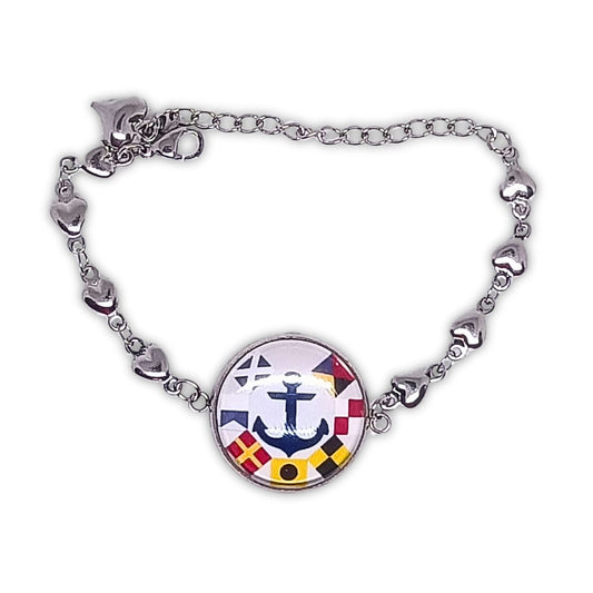 Pulsera Personalizada con Medallón de Nombres en Banderas Náuticas de Acero Inoxidable