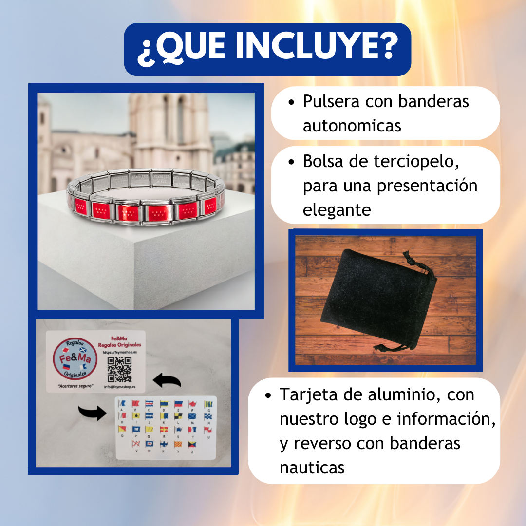 Pulsera con Bandera de Madrid – Acero Inoxidable, Regalo Original de Comunidad Autónoma