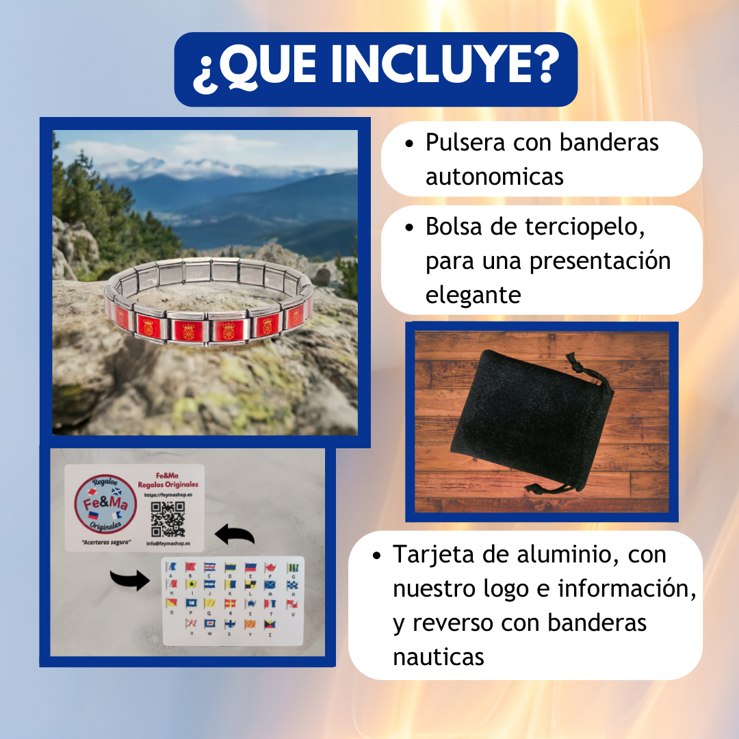 Pulsera con Bandera de Navarra – Acero Inoxidable, Regalo Original de Comunidad Autónoma