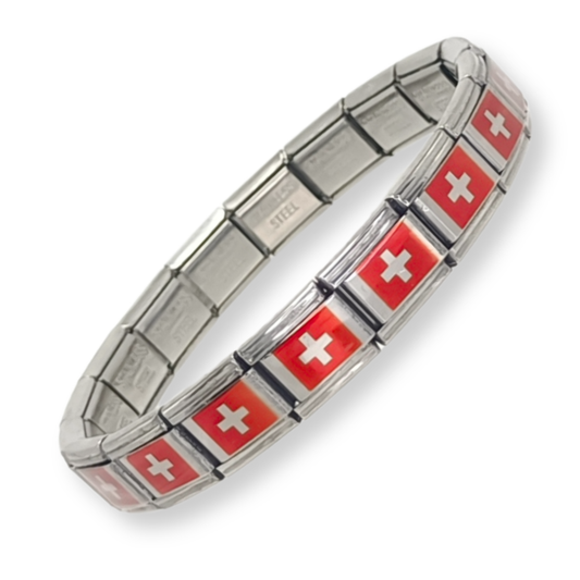 Pulsera con Bandera de Suiza – Acero Inoxidable, Regalo Original