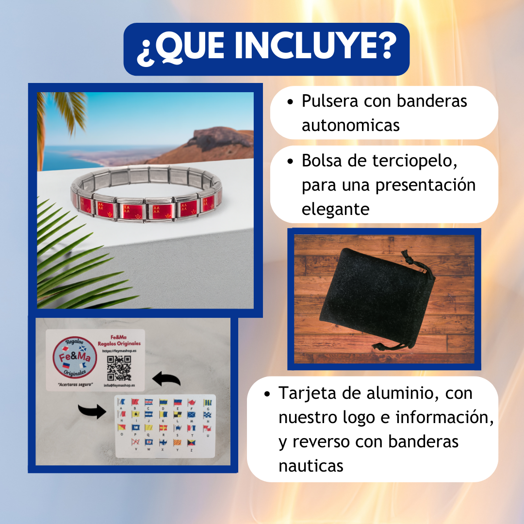 Pulsera con Bandera de Murcia – Acero Inoxidable, Regalo Original de Comunidad Autónoma
