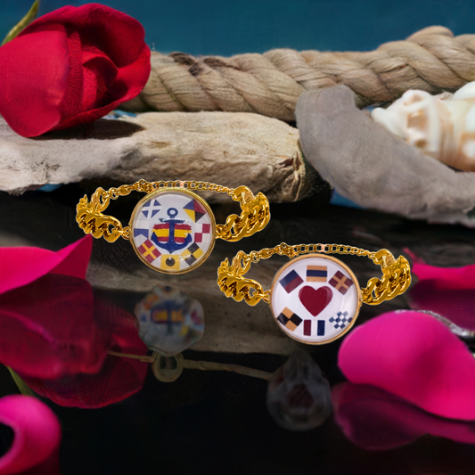 Pulsera Personalizada de eslabones cubanos con Medallón de Nombres en Banderas Náuticas de Acero Inoxidable