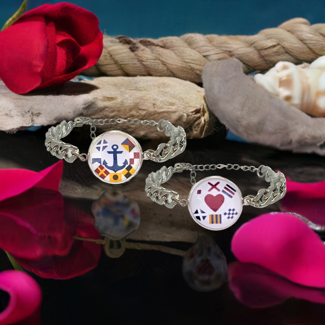 Pulsera Personalizada de eslabones cubanos con Medallón de Nombres en Banderas Náuticas de Acero Inoxidable