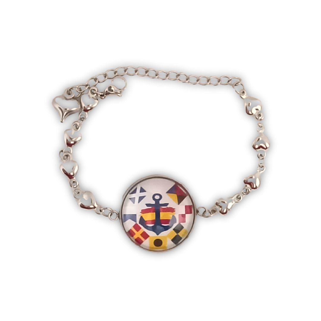 Pulsera Personalizada con Medallón de Nombres en Banderas Náuticas de Acero Inoxidable