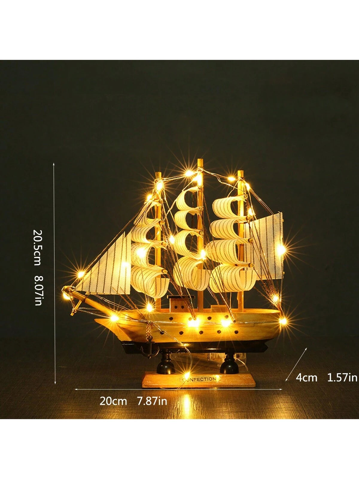 Barco de vela decorativo con iluminación
