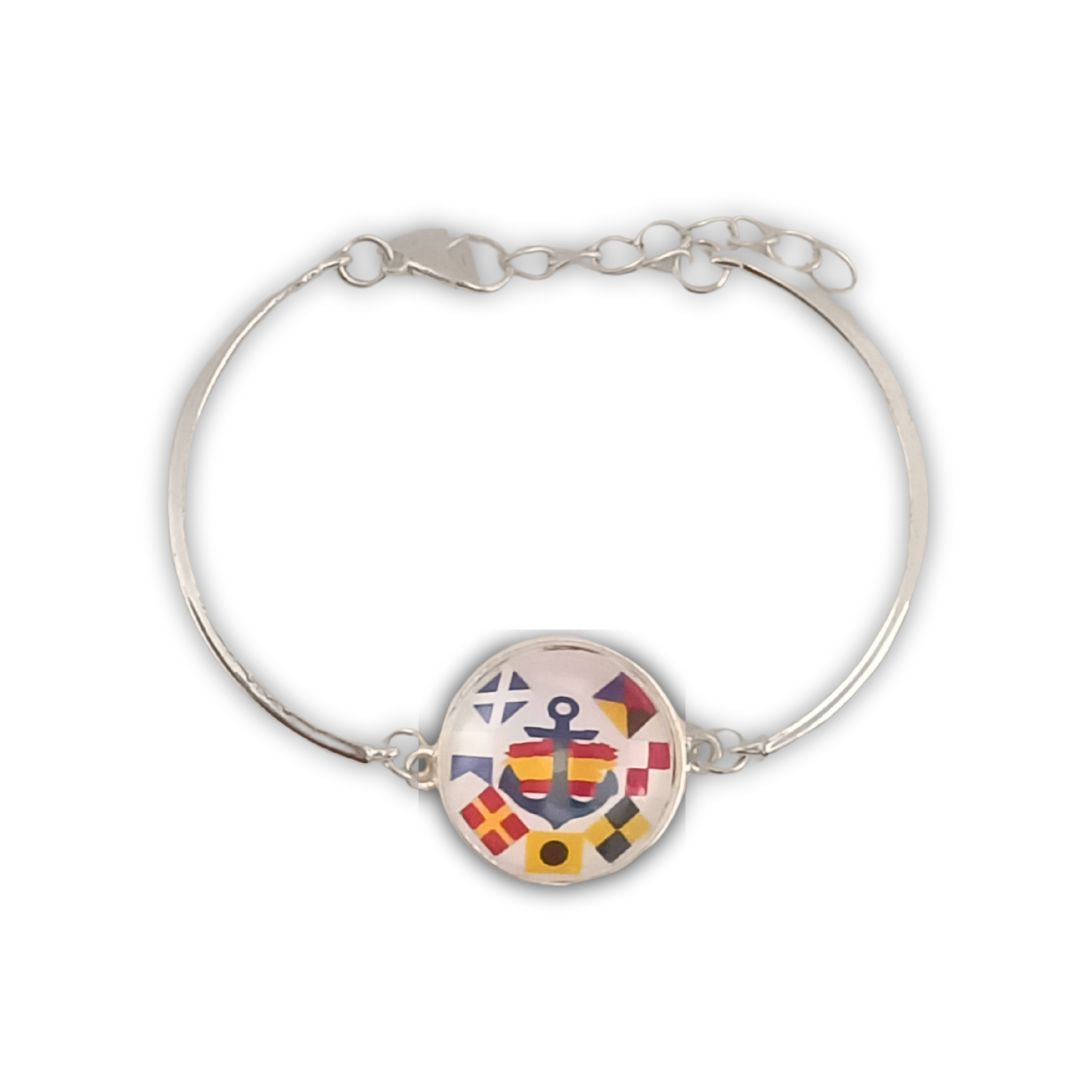 Pulsera Personalizada de Abrazadera con Dijes de Nombres en Banderas Náuticas de Acero Inoxidable