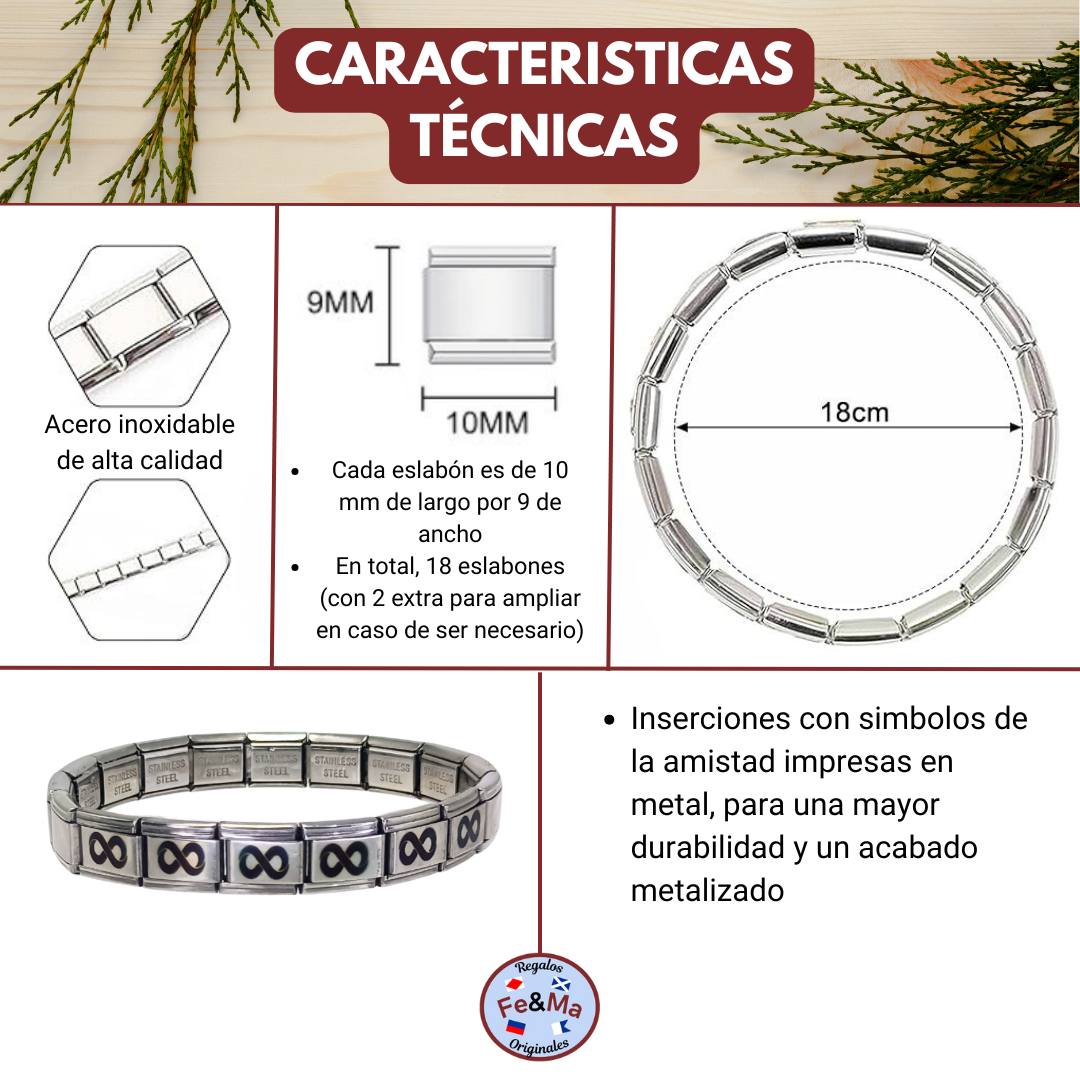 Pulsera Infinito Amistad Eterna - Acero Inoxidable - Regalo para Amigos y Parejas