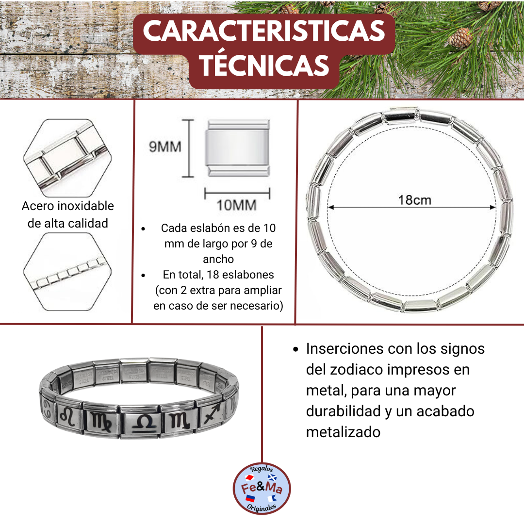 Pulsera Signos del Zodiaco Acero Inoxidable - 12 Símbolos Astrológicos Grabados - Regalo Astrología - Unisex