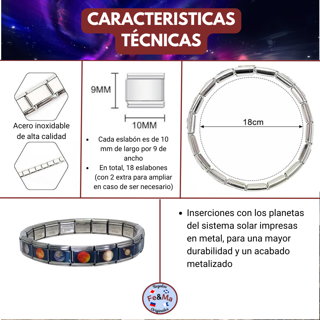 Pulsera Sistema Solar - Planetas en Acero Inoxidable Elegante