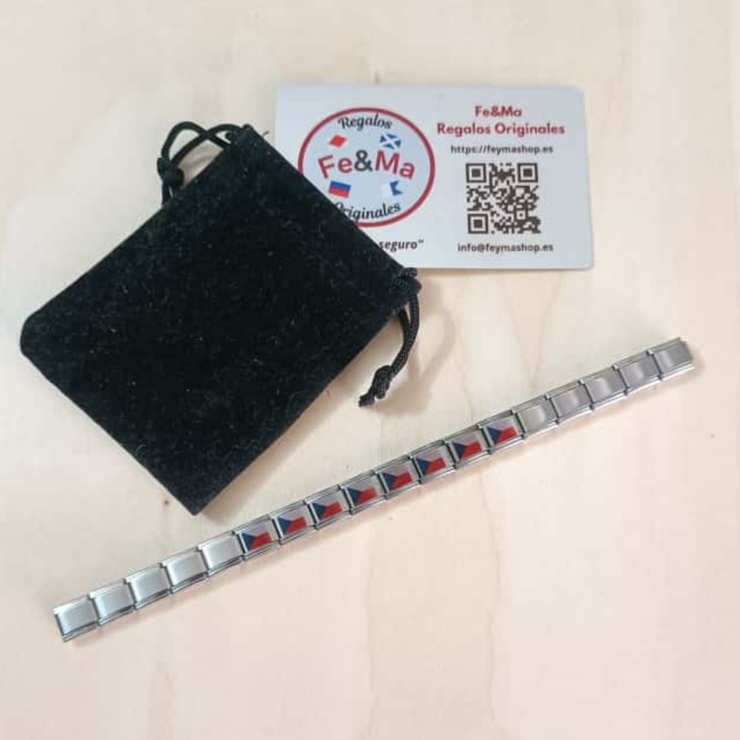 Pulsera con Bandera de Republica Checa – Acero Inoxidable, Regalo Original