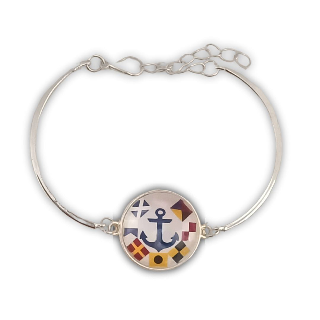 Pulsera Personalizada de Abrazadera con Dijes de Nombres en Banderas Náuticas de Acero Inoxidable
