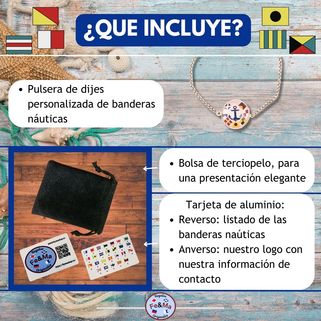 Pulsera Personalizada Bohemia con Medallón de Nombres en Banderas Náuticas de Acero Inoxidable
