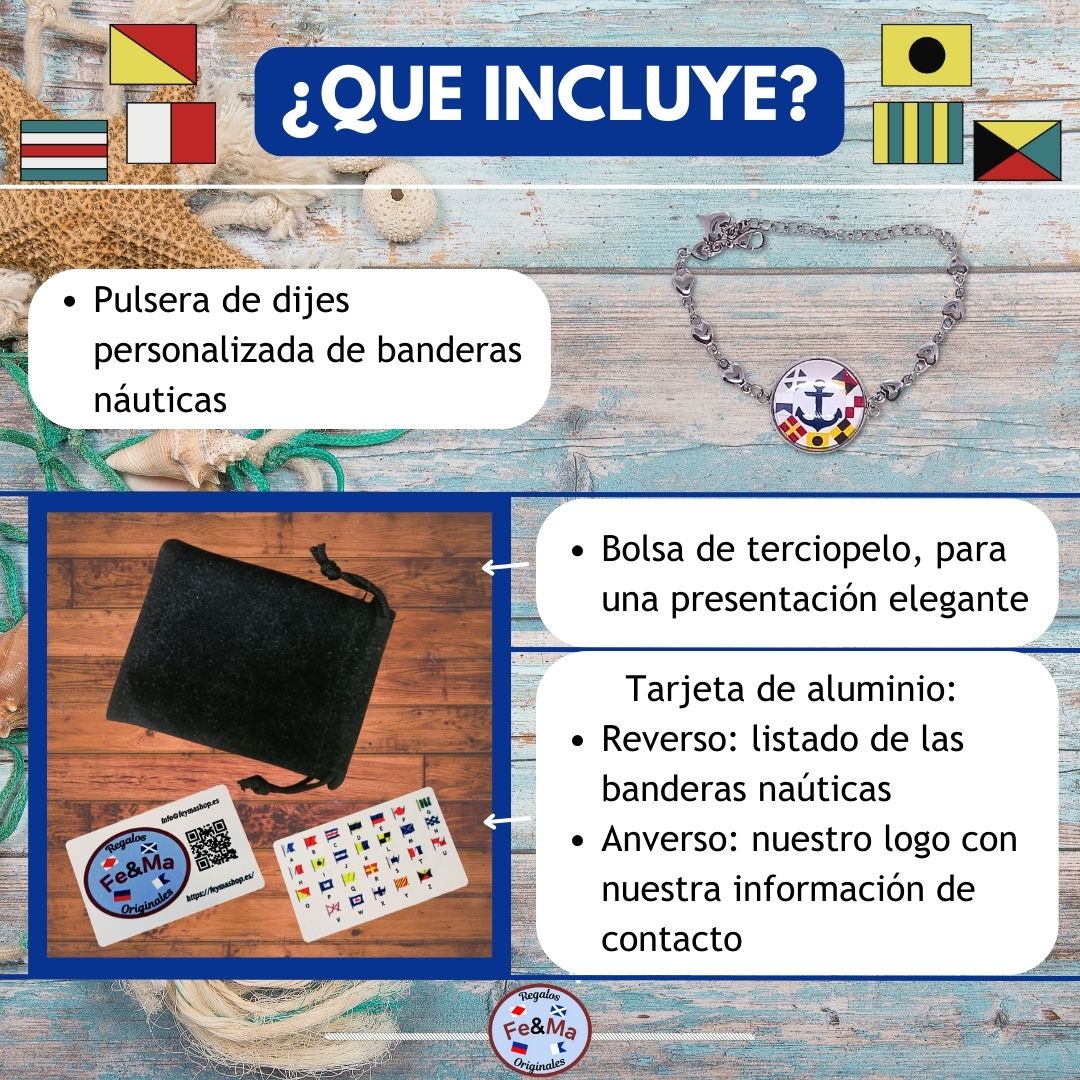 Pulsera Personalizada con Medallón de Nombres en Banderas Náuticas de Acero Inoxidable