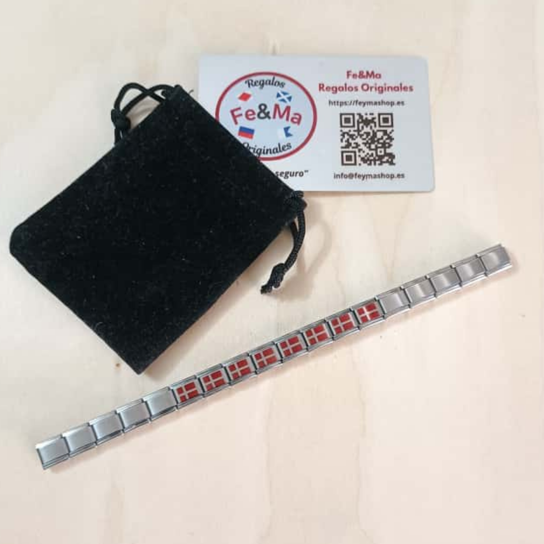 Pulsera con Bandera de Dinamarca – Acero Inoxidable, Regalo Original