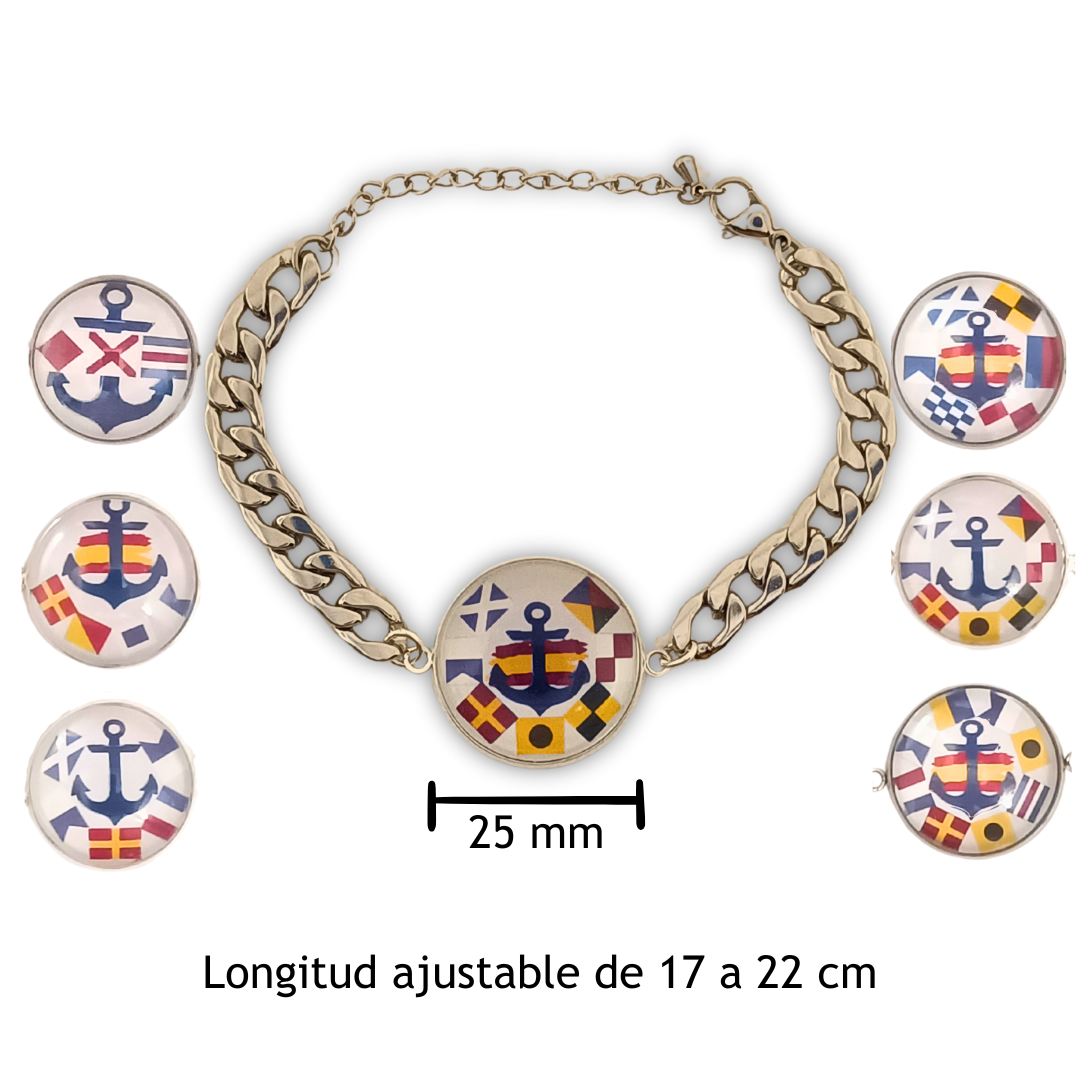 Pulsera Personalizada de eslabones cubanos con Medallón de Nombres en Banderas Náuticas de Acero Inoxidable