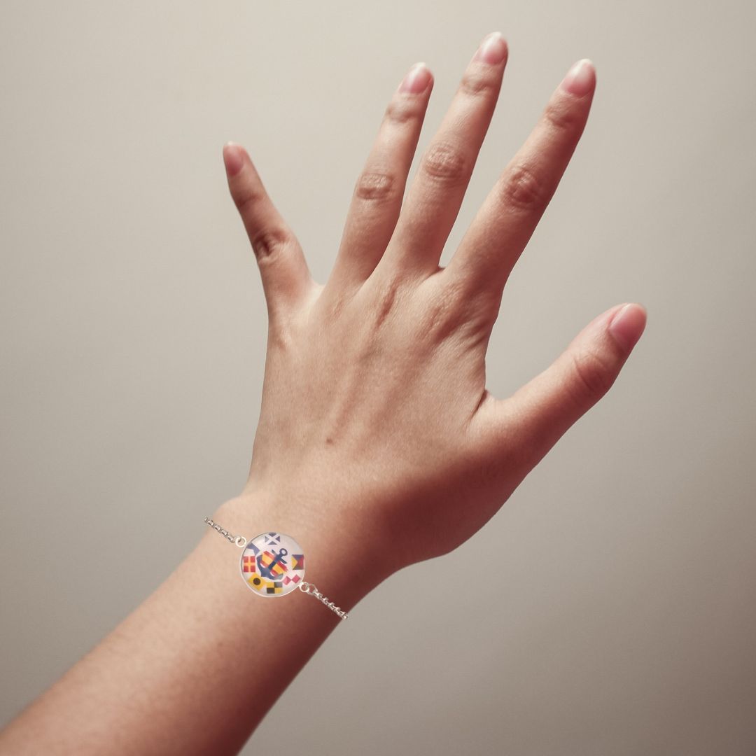 Pulsera Personalizada Bohemia con Medallón de Nombres en Banderas Náuticas de Acero Inoxidable