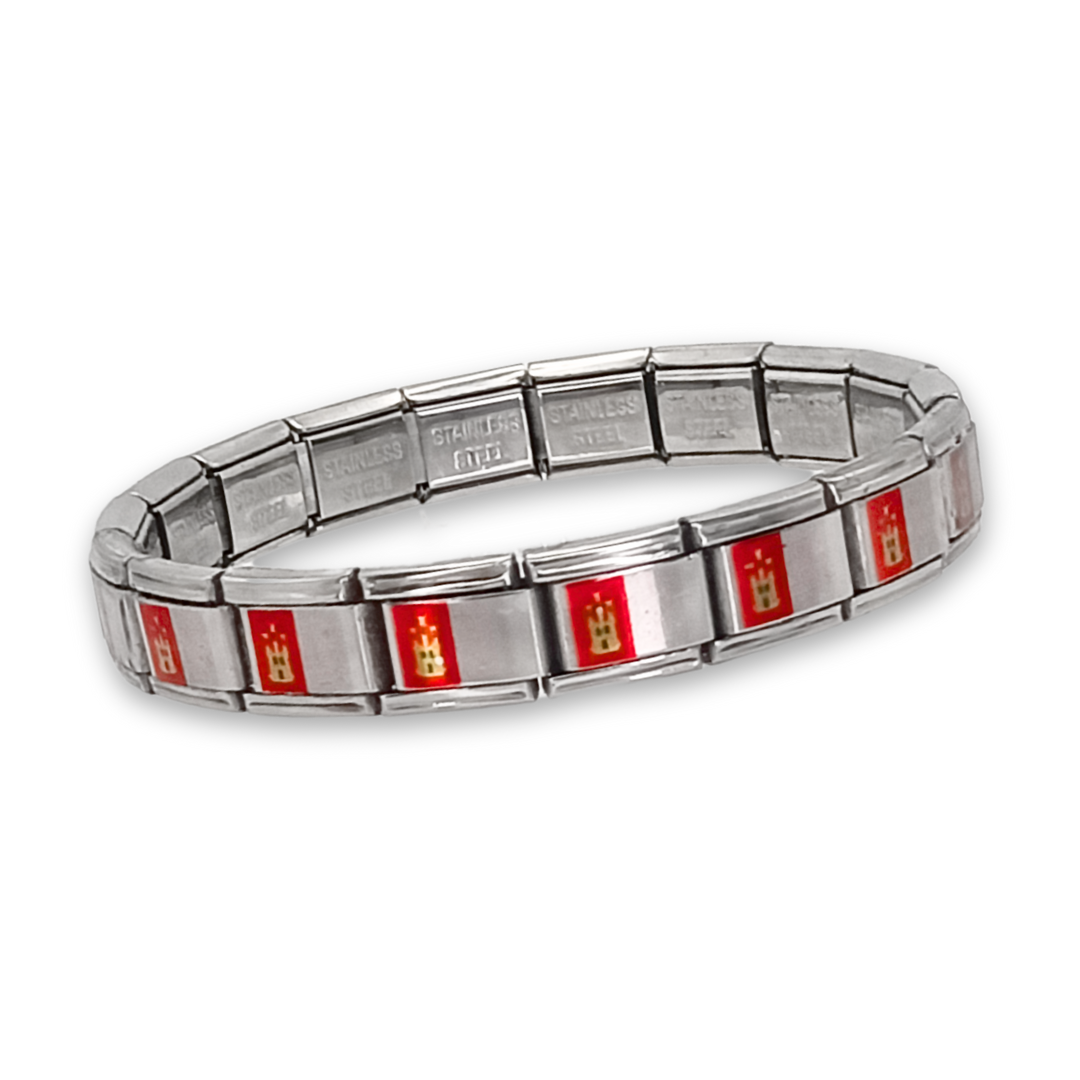 Pulsera con Bandera de Castilla-La Mancha – Acero Inoxidable, Regalo Original de Comunidad Autónoma