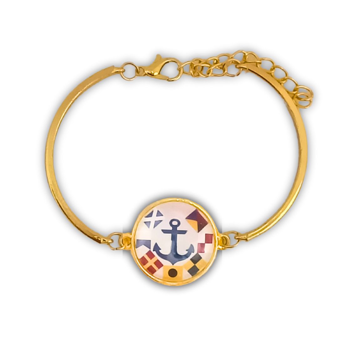 Pulsera Personalizada de Abrazadera con Dijes de Nombres en Banderas Náuticas de Acero Inoxidable
