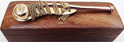 Silbato náutico marítimo de latón/cobre con caja de madera A