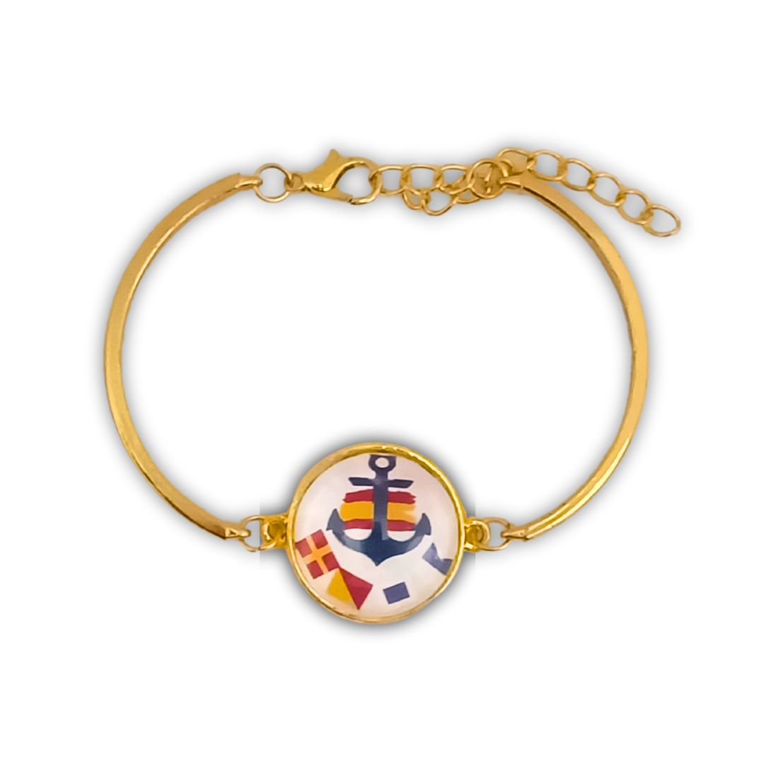 Pulsera Personalizada de Abrazadera con Dijes de Nombres en Banderas Náuticas de Acero Inoxidable