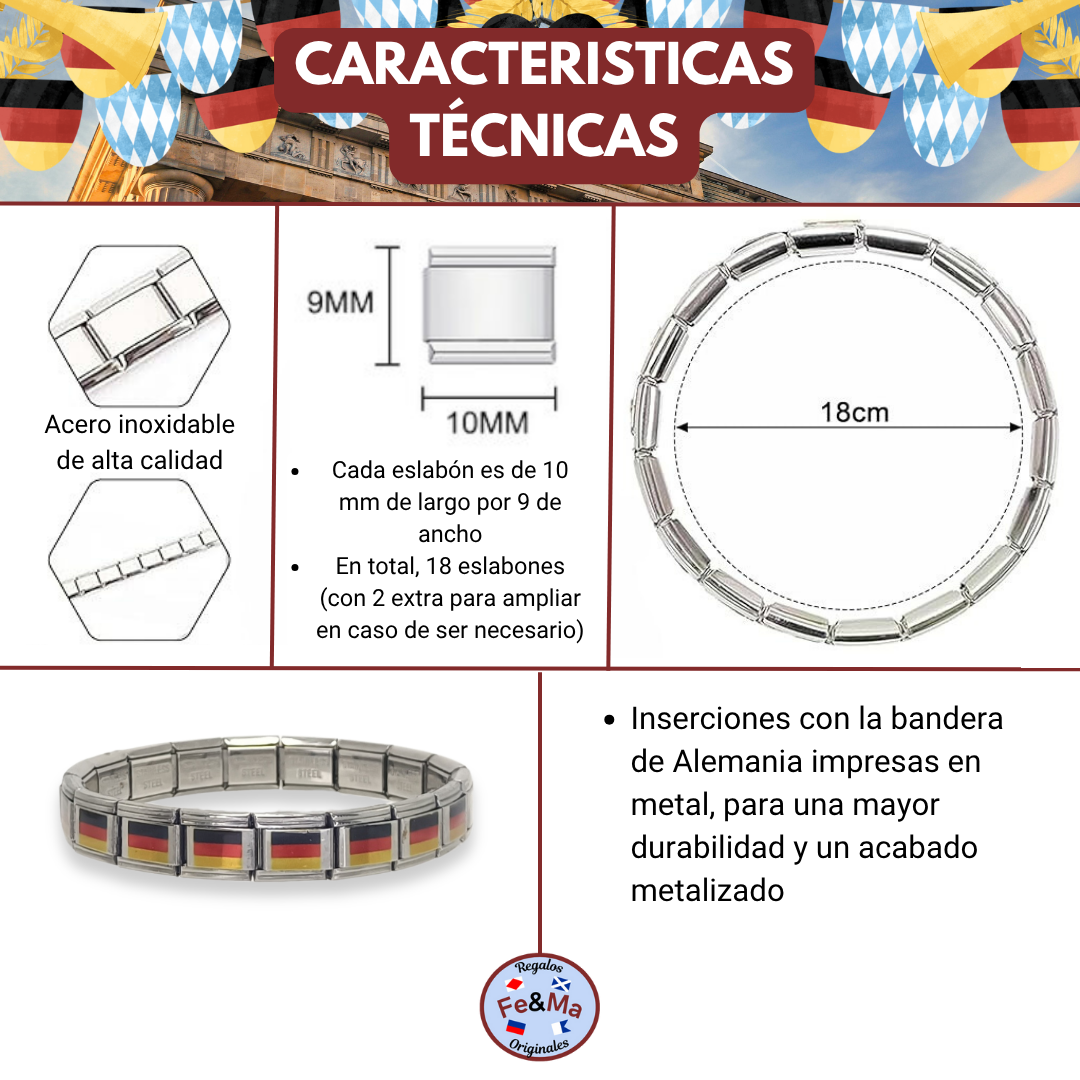 Pulsera con Bandera de Alemania – Acero Inoxidable, Regalo Original