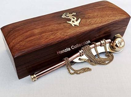 Silbato náutico marítimo de latón/cobre con caja de madera A