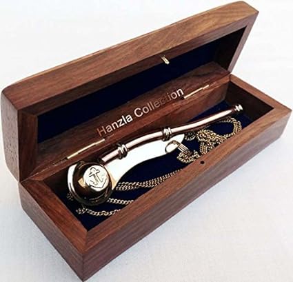 Silbato náutico marítimo de latón/cobre con caja de madera A