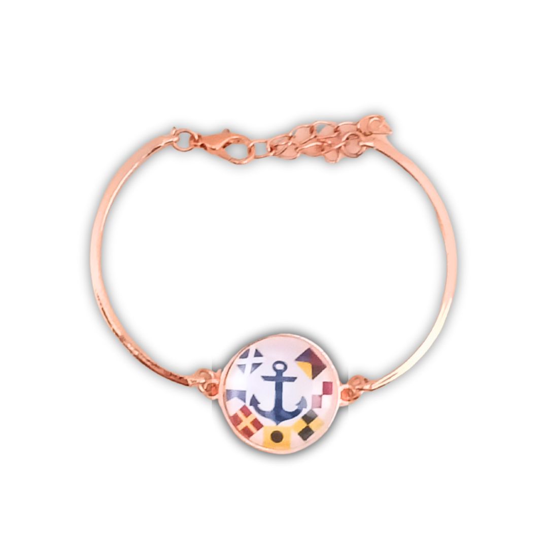 Pulsera Personalizada de Abrazadera con Dijes de Nombres en Banderas Náuticas de Acero Inoxidable