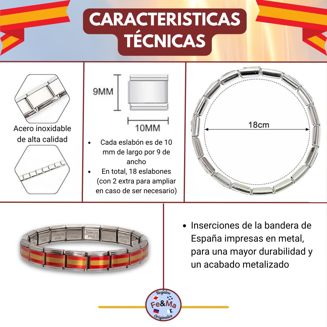 Pulsera Bandera de España – Eslabones de Acero Inoxidable con Estilo y Durabilidad