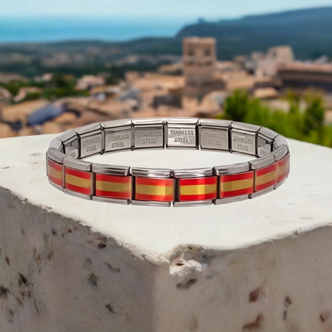 Pulsera Bandera de España – Eslabones de Acero Inoxidable con Estilo y Durabilidad