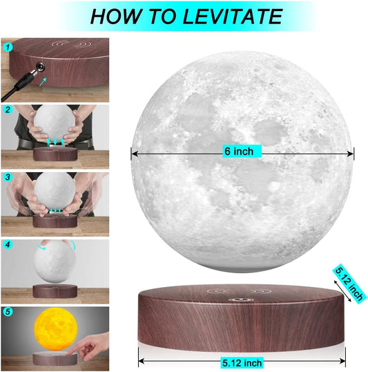 Lámpara de luna levitante, flotante y giratoria en el aire libremente con base de madera de lujo y luz de luna LED
