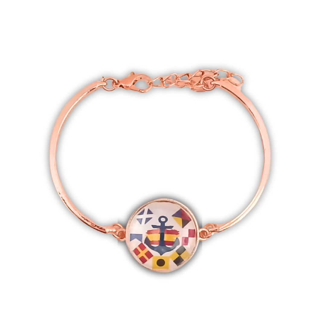 Pulsera Personalizada de Abrazadera con Dijes de Nombres en Banderas Náuticas de Acero Inoxidable