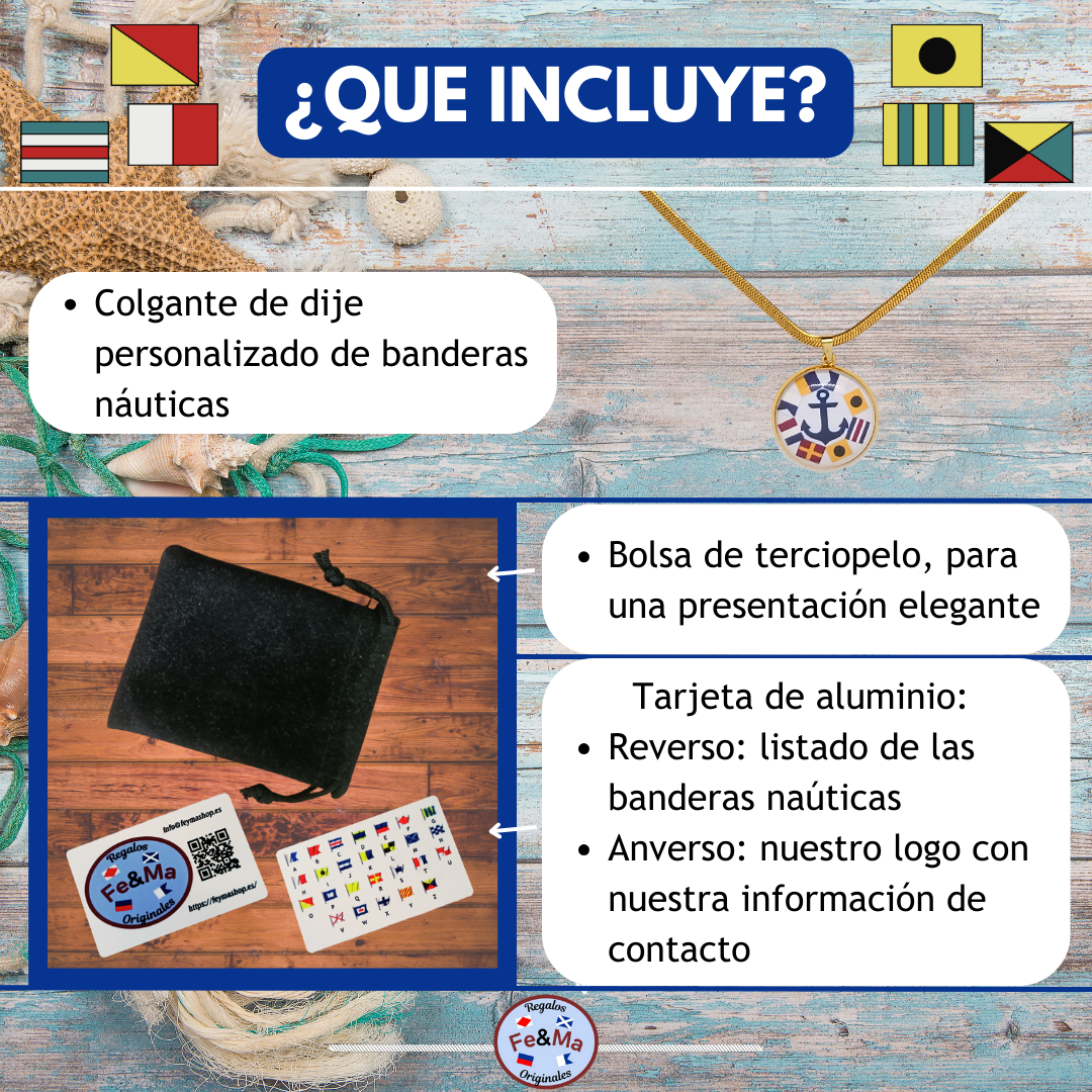 Collar con dije personalizado de nombre en banderas náuticas