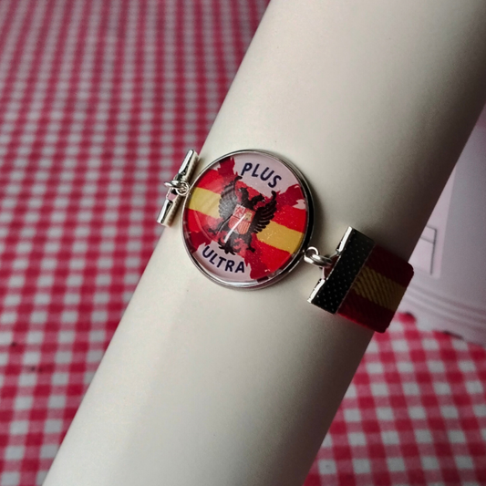 Pulsera Bandera de España Elástica con Medallón Histórico y Llavero