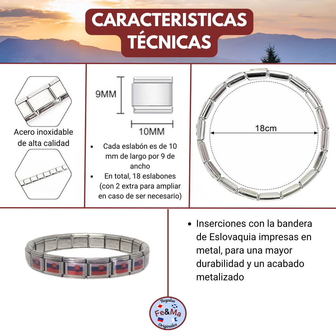 Pulsera con Bandera de Eslovaquia – Acero Inoxidable, Regalo Original