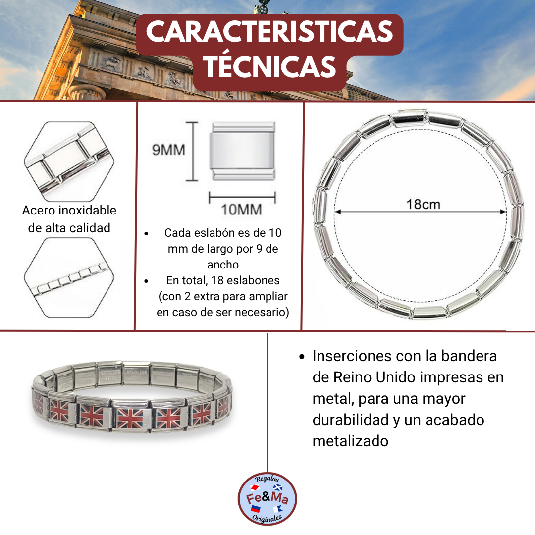 Pulsera con Bandera de Reino Unido – Acero Inoxidable, Regalo Original