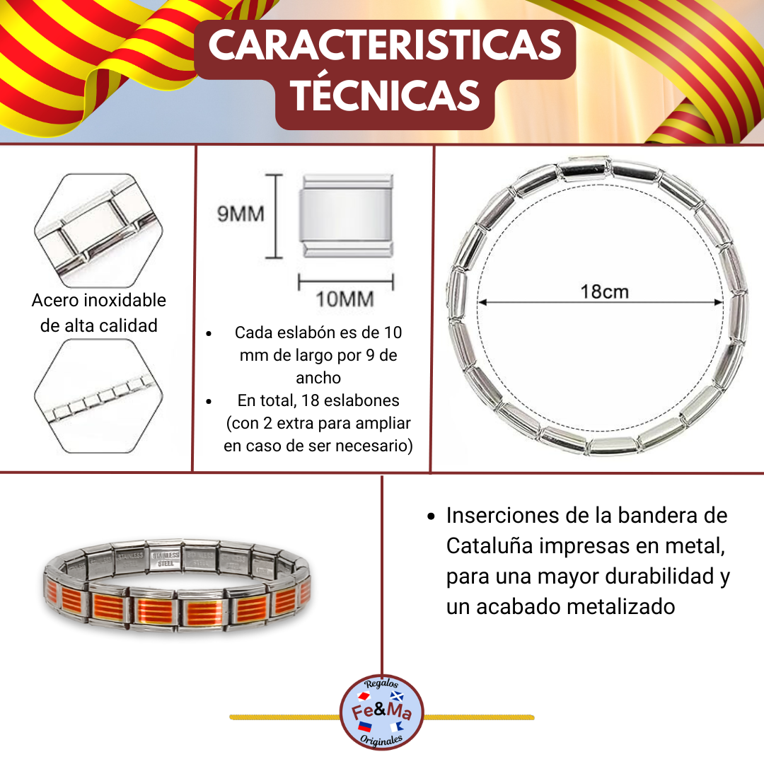 Pulsera con Bandera de Cataluña – Acero Inoxidable, Regalo Original de Comunidad Autónoma