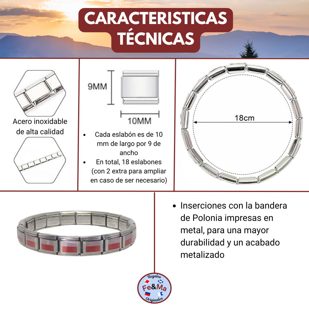 Pulsera con Bandera de Polonia – Acero Inoxidable, Regalo Original