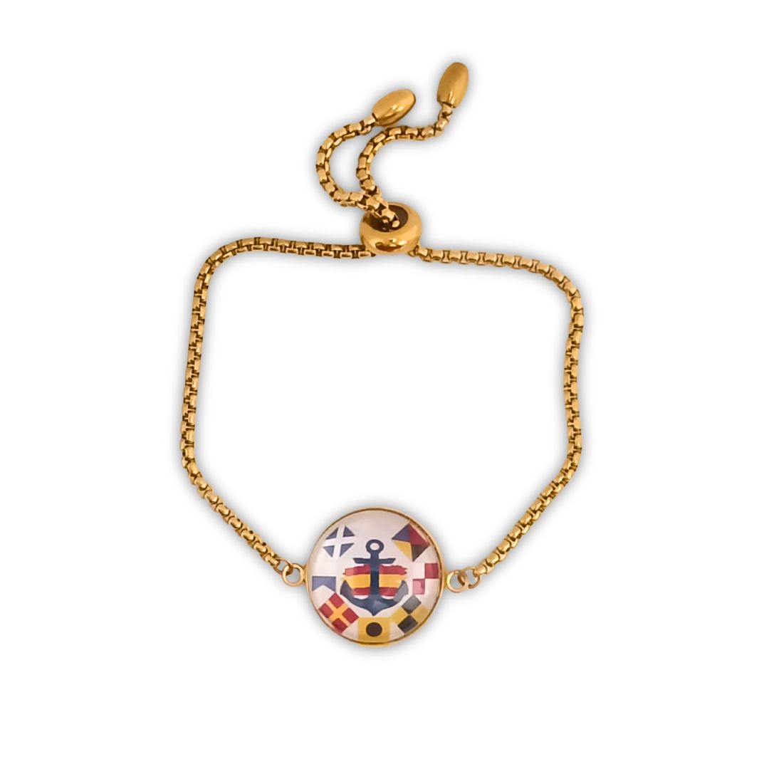 Pulsera Personalizada Bohemia con Medallón de Nombres en Banderas Náuticas de Acero Inoxidable