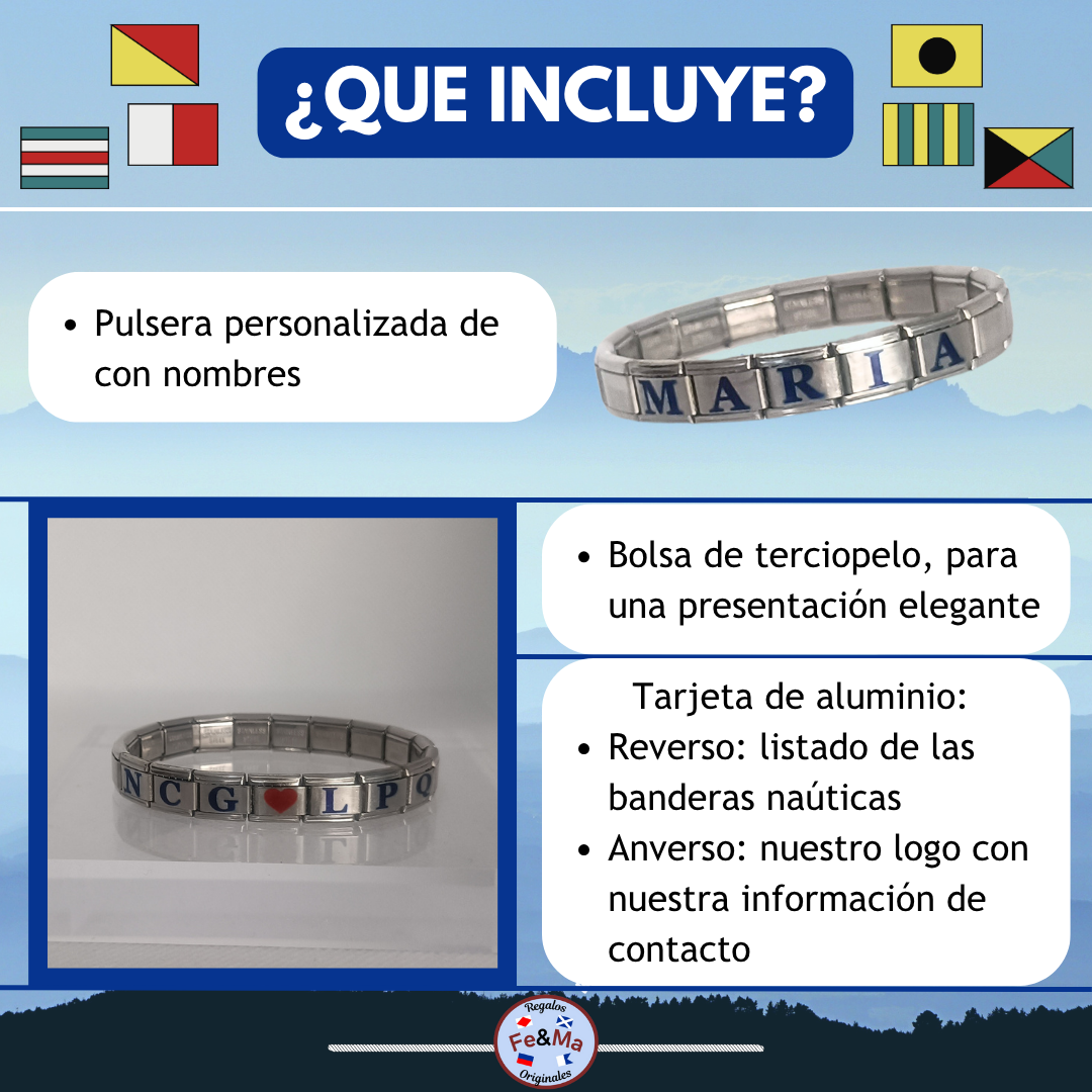Pulsera Personalizada de nombres en Letras en eslabones de acero inoxidable