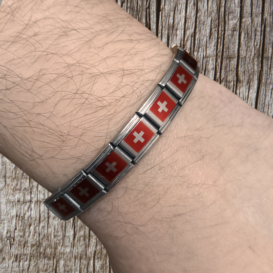 Pulsera con Bandera de Suiza – Acero Inoxidable, Regalo Original
